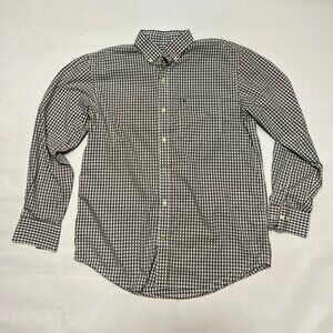 Izod Long Sleeve Button Shirt Grey/White Plaid Medium